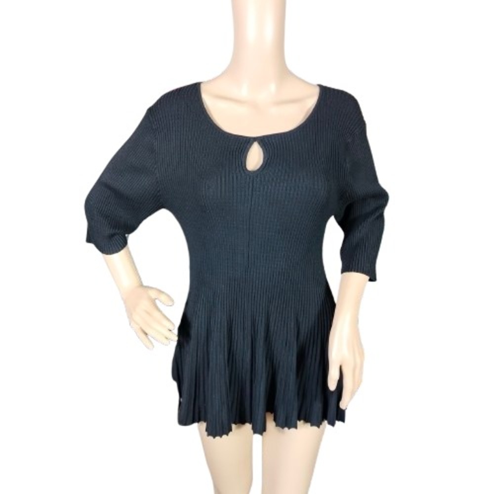Chelsea & Theodore Womens Sweater Tunic Top Peplum Hem Ribbed Knit Black Size XL